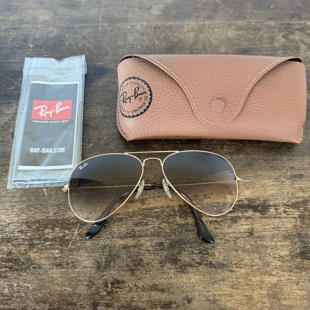 Ray-Ban Sunglasses RB3025 Aviator Gradient Gold Frame Light Brown Lens 58mm